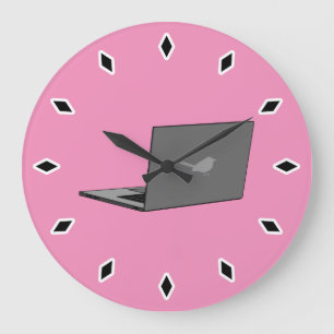 Graues Notebook mit Bird-Logo-Cartoon Große Wanduhr