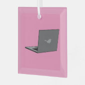 Graues Notebook mit Bird-Logo-Cartoon Ornament Aus Glas (Vorderseite links)