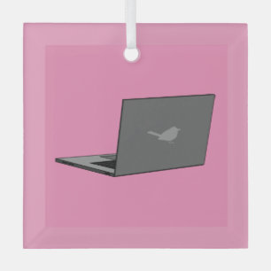 Graues Notebook mit Bird-Logo-Cartoon Ornament Aus Glas