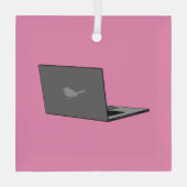 Graues Notebook mit Bird-Logo-Cartoon Ornament Aus Glas (Rückseite)