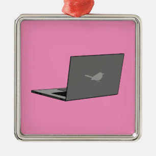Graues Notebook mit Bird-Logo-Cartoon Ornament Aus Metall