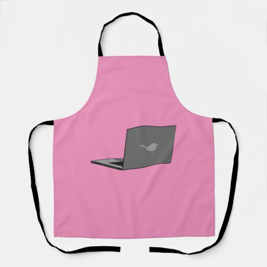 Graues Notebook mit Bird-Logo-Cartoon Schürze (Vorderseite)