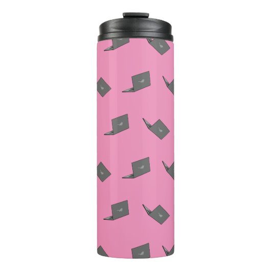 Graues Notebook mit Bird-Logo-Cartoon Thermosbecher (Vorderseite)