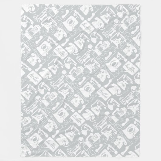 Graues oder weißes Retro-Telefone-Muster Fleecedecke (Vorderseite)