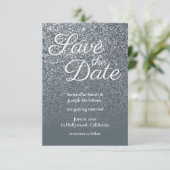 Graues Ombre Glitzer Foto Save the Date Einladung (Stehend Vorderseite)