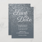Graues Ombre Glitzer Foto Save the Date Einladung (Vorne/Hinten)