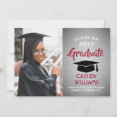 Graues Ombre, Rotes und Weißes Abschluss Foto Einladung (Vorderseite)