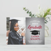 Graues Ombre, Rotes und Weißes Abschluss Foto Einladung (Stehend Vorderseite)