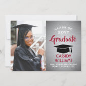 Graues Ombre, Rotes und Weißes Abschluss Foto Einladung (Vorderseite)