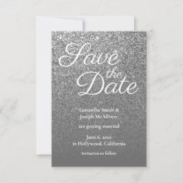 Graues Ombre Silver Glitzer Foto Save the Date Einladung