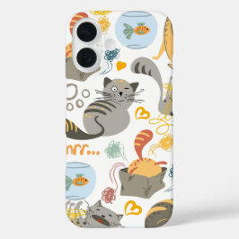 Graues Orange Cartoon Cat Pattern Design iPhone 16 Hülle