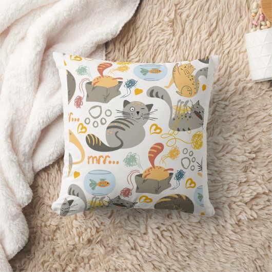 Graues Orange Cartoon Cat Pattern Design Kissen (Decke)