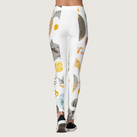 Graues Orange Cartoon Cat Pattern Design Leggings (Rückseite)