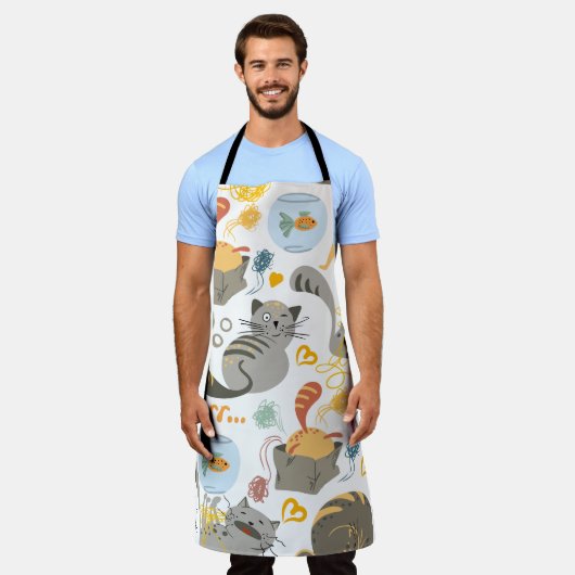 Graues Orange Cartoon Cat Pattern Design Schürze (Getragen)