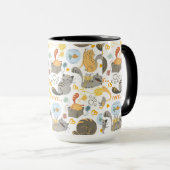 Graues Orange Cartoon Cat Pattern Design Tasse (VorderseiteRechts)