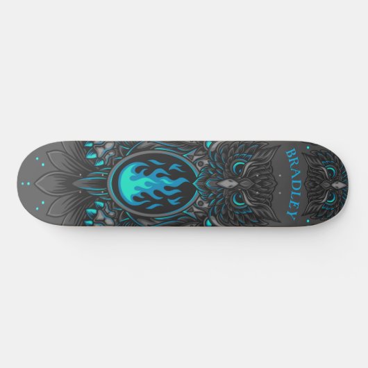 Graues Owl Cool Modernes, benutzerdefinierter Pers Skateboard (Horizontal)