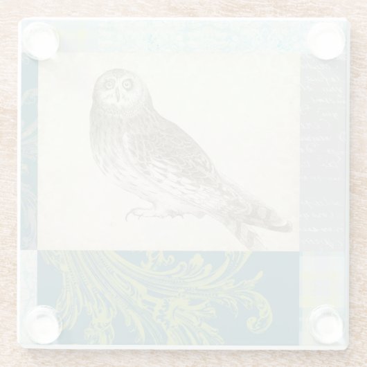 Graues Owl im Muster-Hintergrund Glasuntersetzer (Rückseite)