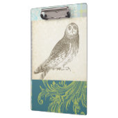 Graues Owl im Muster-Hintergrund Klemmbrett (Links)