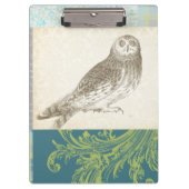 Graues Owl im Muster-Hintergrund Klemmbrett (Vorderseite)