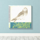 Graues Owl im Muster-Hintergrund Leinwanddruck (Insitu (Holzboden))