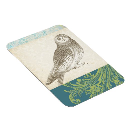 Graues Owl im Muster-Hintergrund Magnet (Rechte Seite)