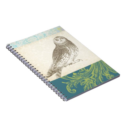 Graues Owl im Muster-Hintergrund Notizblock (Rechte Seite)