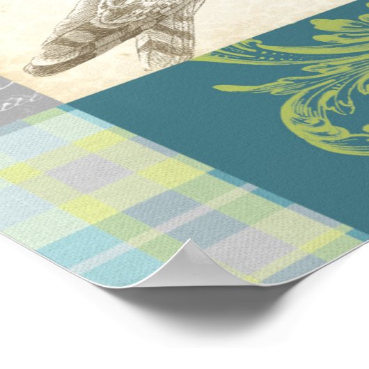 Graues Owl im Muster-Hintergrund Poster (Ecke)