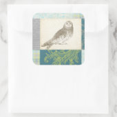 Graues Owl im Muster-Hintergrund Quadratischer Aufkleber (Tasche)