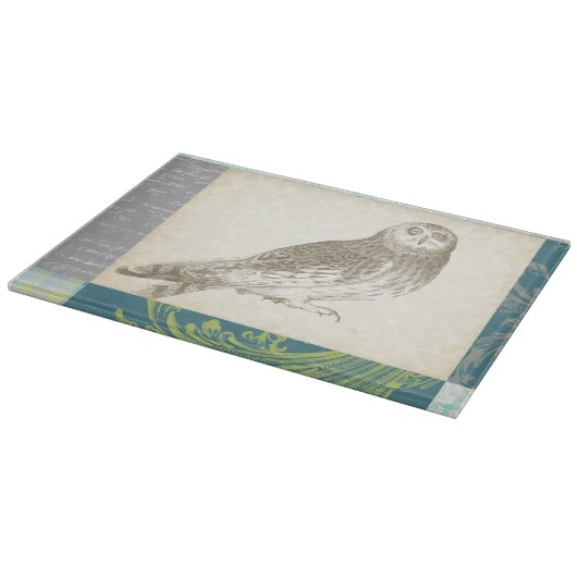 Graues Owl im Muster-Hintergrund Schneidebrett (Ecke)