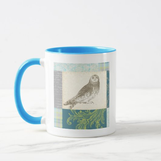 Graues Owl im Muster-Hintergrund Tasse (Links)