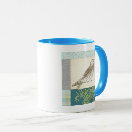 Graues Owl im Muster-Hintergrund Tasse (VorderseiteRechts)