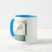 Graues Owl im Muster-Hintergrund Tasse (Vorderseite Links)