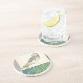 Graues Owl im Muster-Hintergrund Untersetzer (Seite)