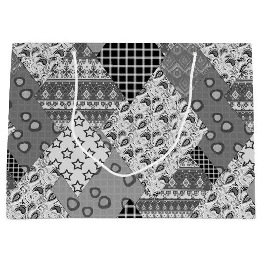Graues Patchwork-Patchwork-Muster Große Geschenktüte (Vorderseite)