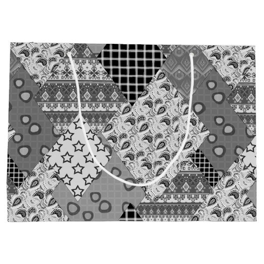 Graues Patchwork-Patchwork-Muster Große Geschenktüte (Rückseite)