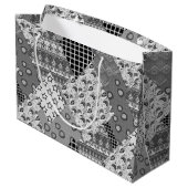 Graues Patchwork-Patchwork-Muster Große Geschenktüte (Rückseite Schrägansicht)