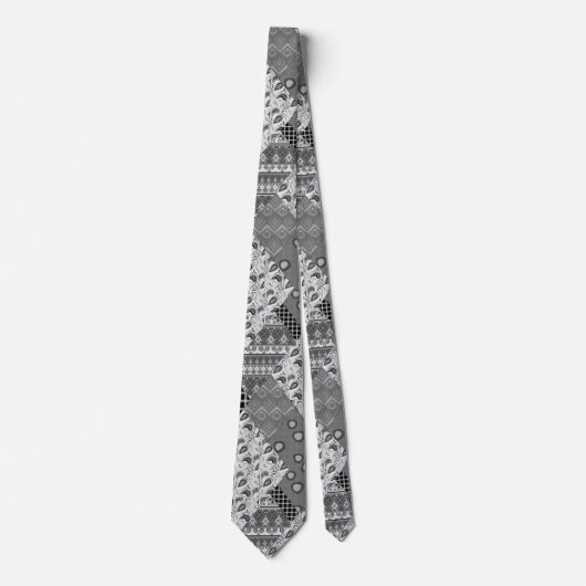 Graues Patchwork-Patchwork-Muster Krawatte (Vorderseite)