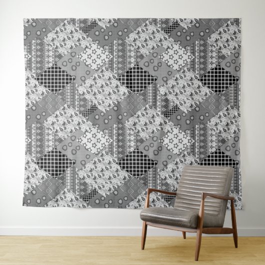 Graues Patchwork-Patchwork-Muster Wandteppich (Beispiel (Horizontal))