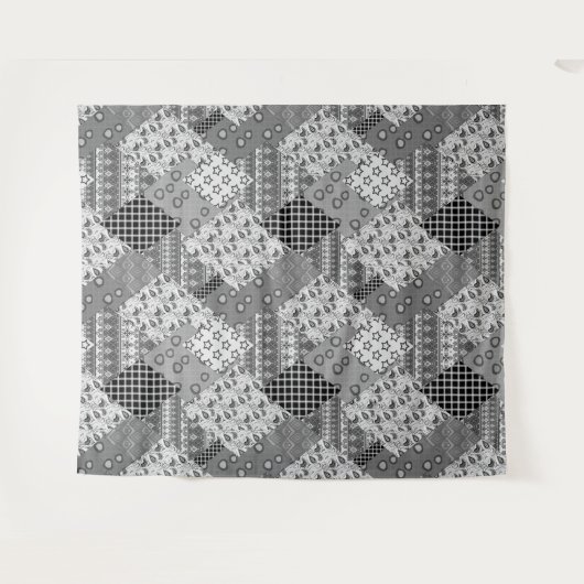 Graues Patchwork-Patchwork-Muster Wandteppich (Vorderseite (Horizontal))