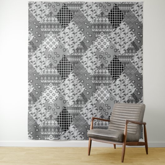 Graues Patchwork-Patchwork-Muster Wandteppich (Beispiel)