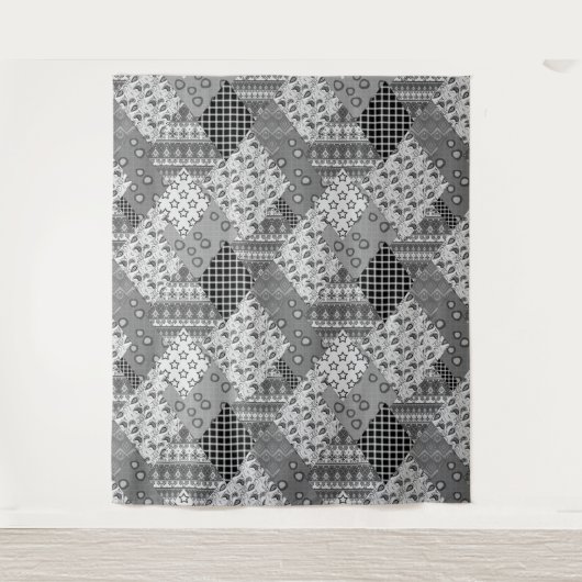 Graues Patchwork-Patchwork-Muster Wandteppich (Vorderseite)