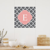Graues Peach Quatrefoil Monogramm Poster (Küche)