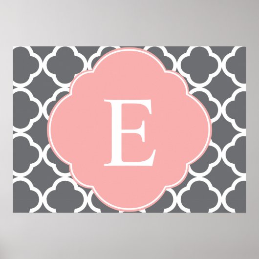 Graues Peach Quatrefoil Monogramm Poster (Vorne)