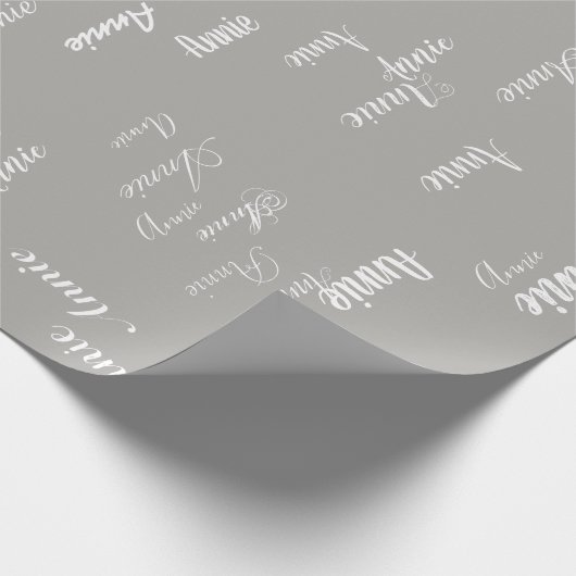 Graues personalisiertes handgeschriebenes Namensmu Geschenkpapier (Ecke)