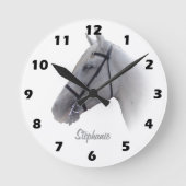 Graues Pferd Design Personalisiert Runde Wanduhr (Vorderseite)