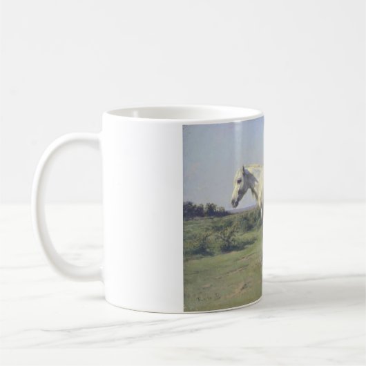 Graues Pferd in einem Feld (von Rosa Bonheur) Kaffeetasse (Links)