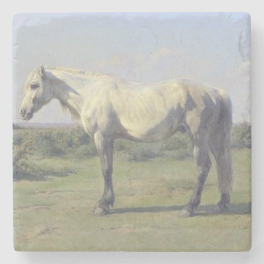 Graues Pferd in einem Feld (von Rosa Bonheur) Steinuntersetzer (Vorderseite)