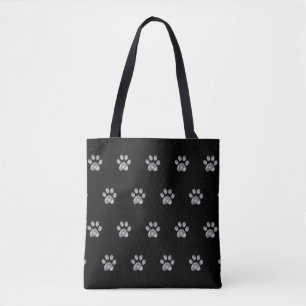 Graues Pfotenmuster auf Schwarz Tasche