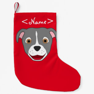 Graues Pitbull stellen mit weißer Flamme gegenüb Kleiner Weihnachtsstrumpf
