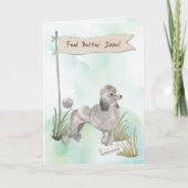 Graues Poodle fühlt sich nach der Operation mit de Karte (Vorderseite)